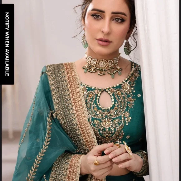 MARIA.B. 3 Piece Embroidered Raw Silk Lehenga Choli/Party/wedding wear Pakistani - Picture 2 of 5